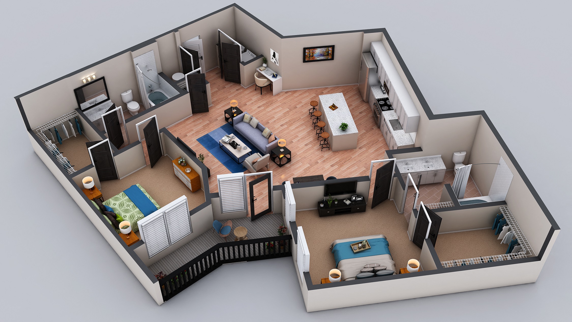 Floor plan for 2 beds, 2 baths, 1412 sqft